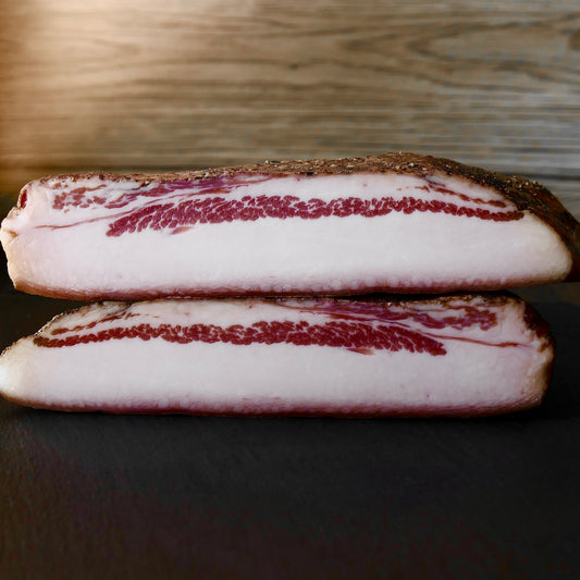 Sliced Guanciale Italian cured pork cheek