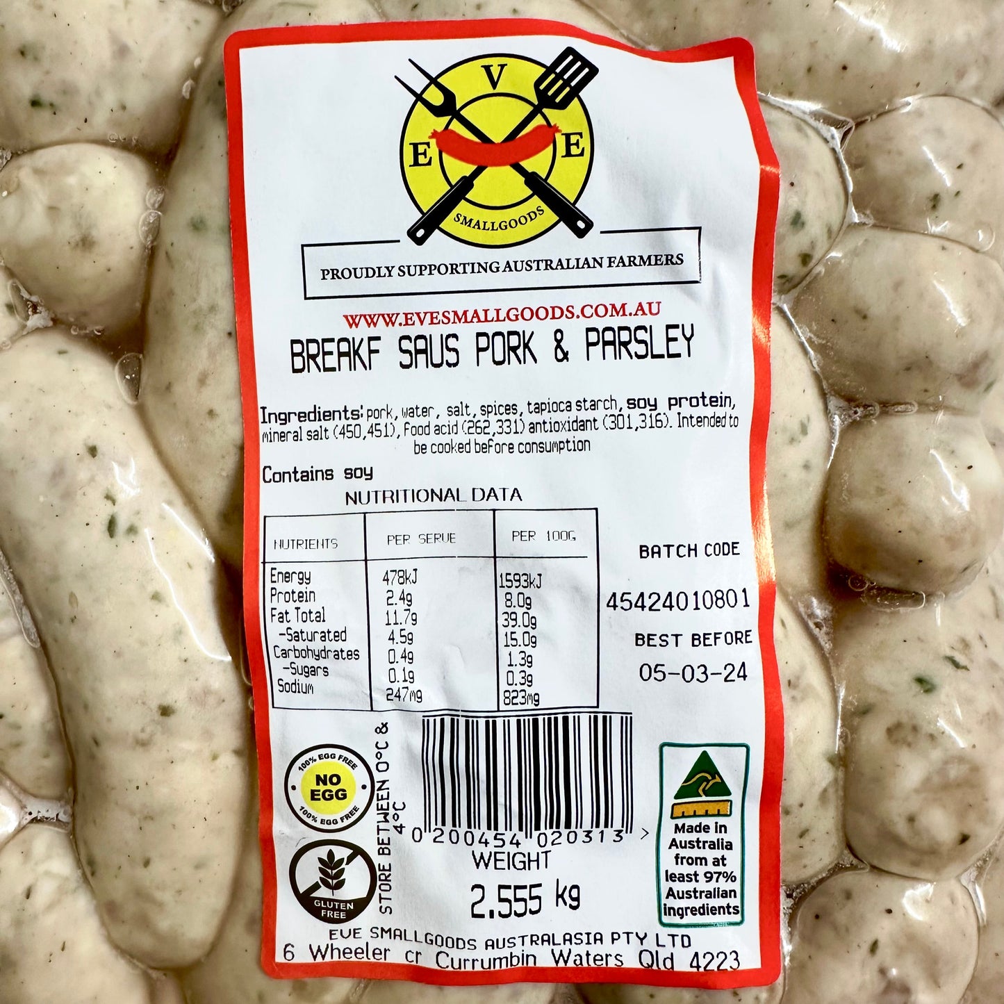 Aussie Pork And Parsley Breakfast Sausage